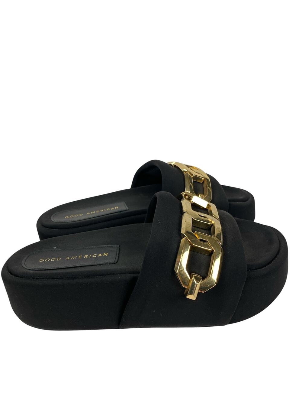 Good American Black Platform Slide Sandals with Hold Chain Size 6